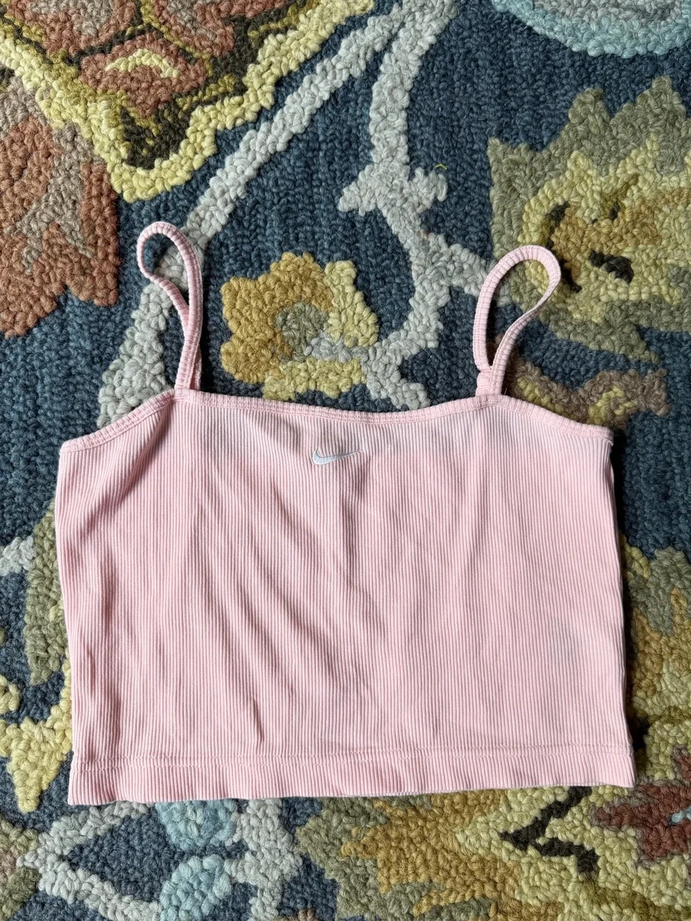 Nike Light Pink Ribbed Cropped Tank Top Embroidered Logo Size Medium